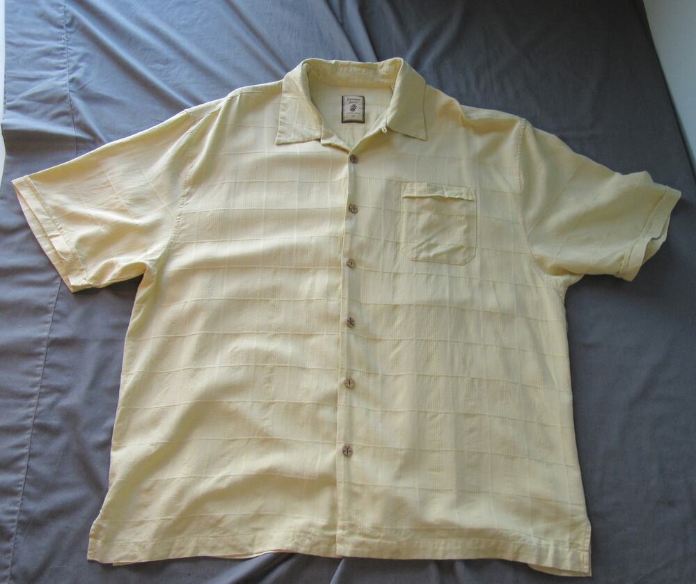 Jamaica Jaxx 100% Silk Button Up Island Style Short Sleeve Yellow Mens Shirt XXL